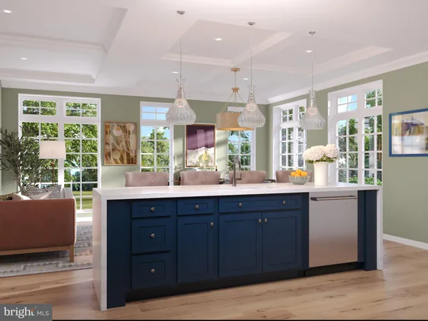 a kitchen with a sink cabinets and wooden floor