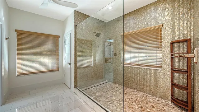 a view of a bathroom with a shower
