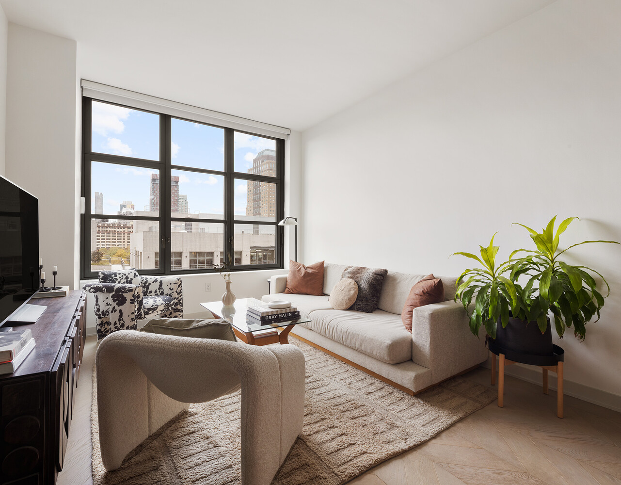 180 Front Street, Unit 9K Brooklyn, NY 11201 - Photo 2 of 15 a living room with furniture and a potted plant
