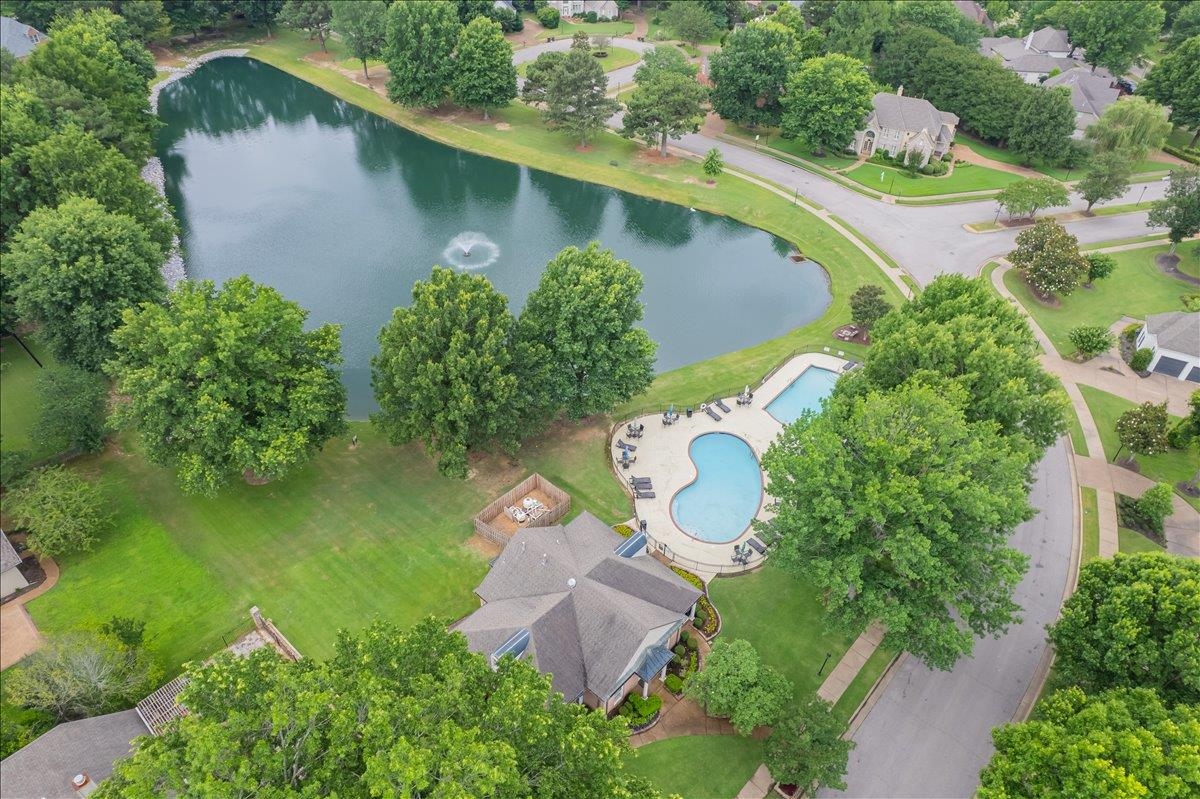 1876 Liles Lane Collierville, TN 38017 - Photo 31 of 36 Aerial perspective showcasing the property's proximity to a pond with a fountain feature