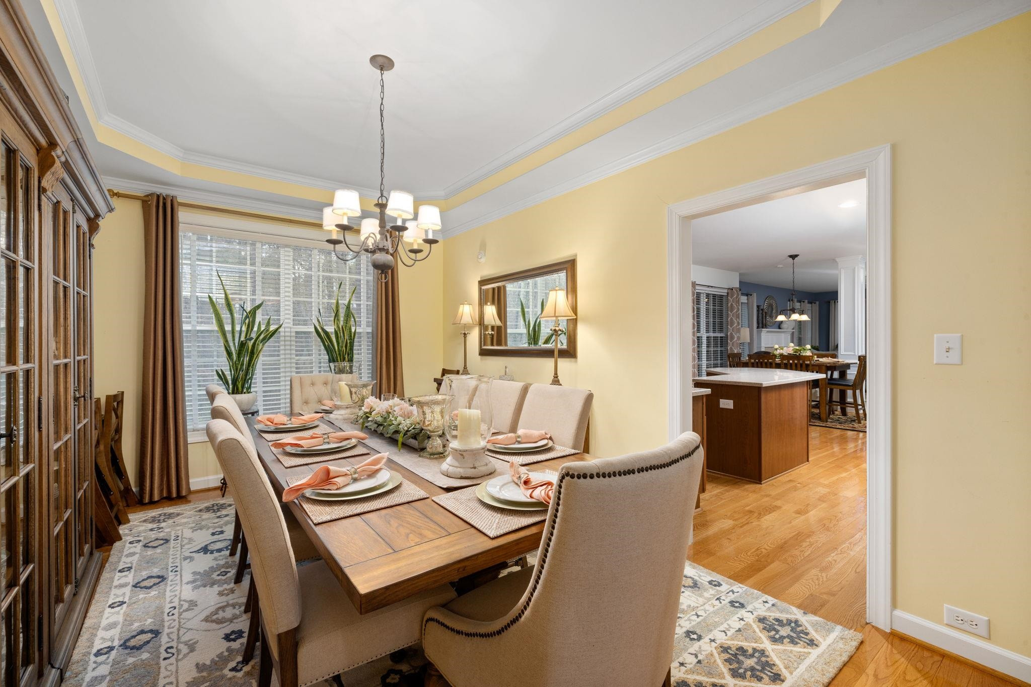 1621 Timber Wolf Drive Durham, NC 27713 - Photo 17 of 48 a dining room with furniture a rug a potted plant and a chandelier