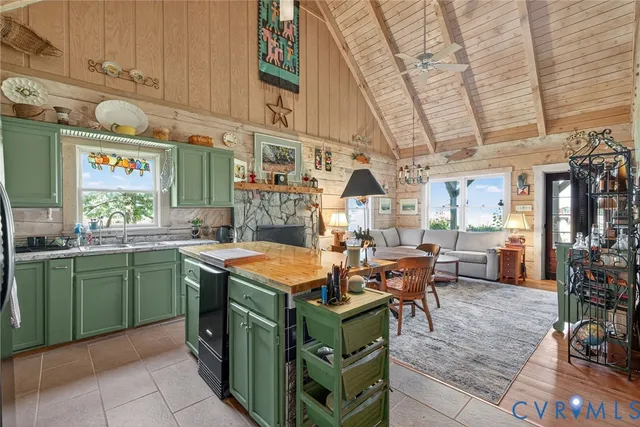 a kitchen with lots of counter top space