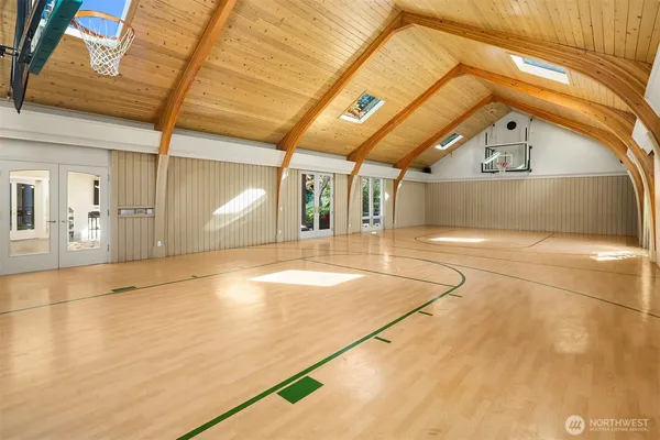 a view of a indoor basketball court