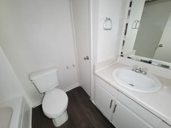 a bathroom with a sink toilet and vanity