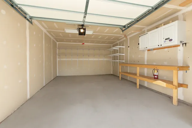 a view of a room with racks on the wall