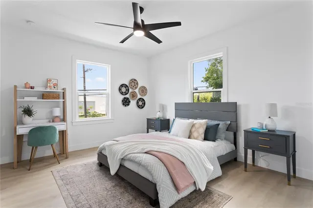 a view of a city with an ocean view