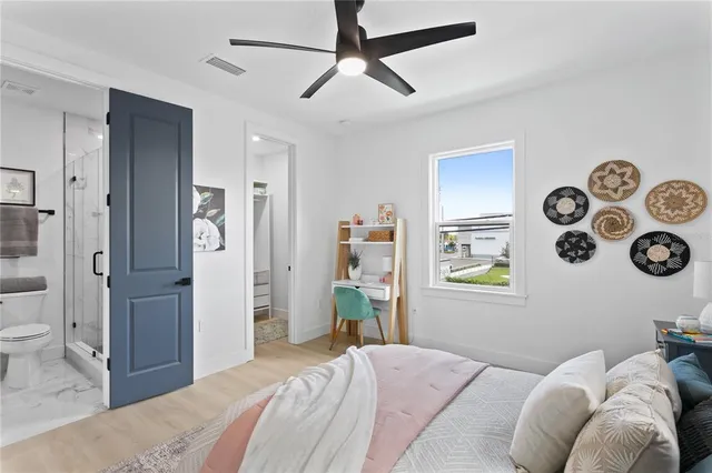 an aerial view of a house with a garden