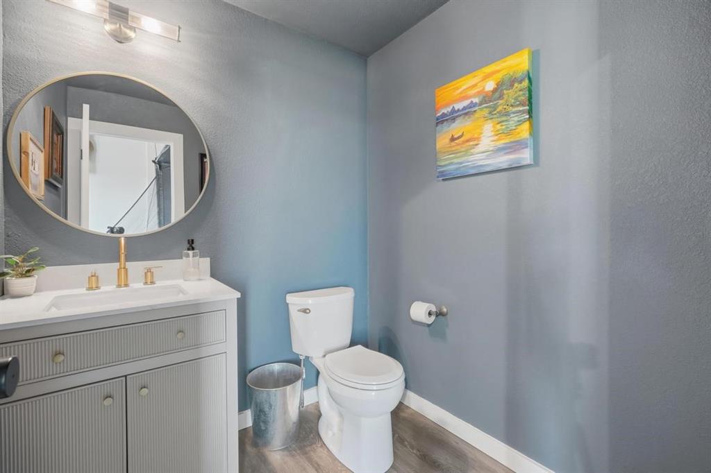 136 Mistletoe Ridge Lawn, TX 79530 - Photo 32 of 37 Bathroom featuring vanity, wood finished floors, and a textured wall