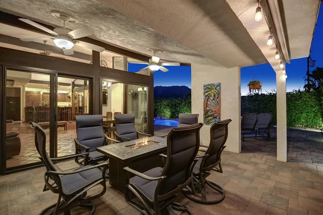 a view of a dinning room and outdoor space