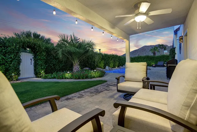 a view of a porch with a backyard