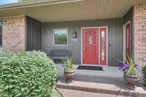a potted plant sitting in front of a house