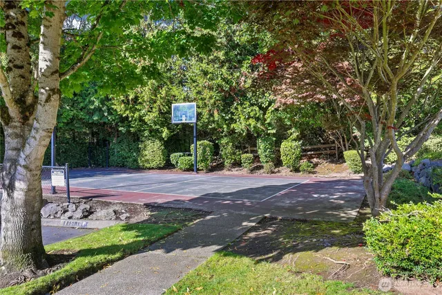 a view of a street with a slide