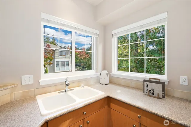 a kitchen with a sink and a window