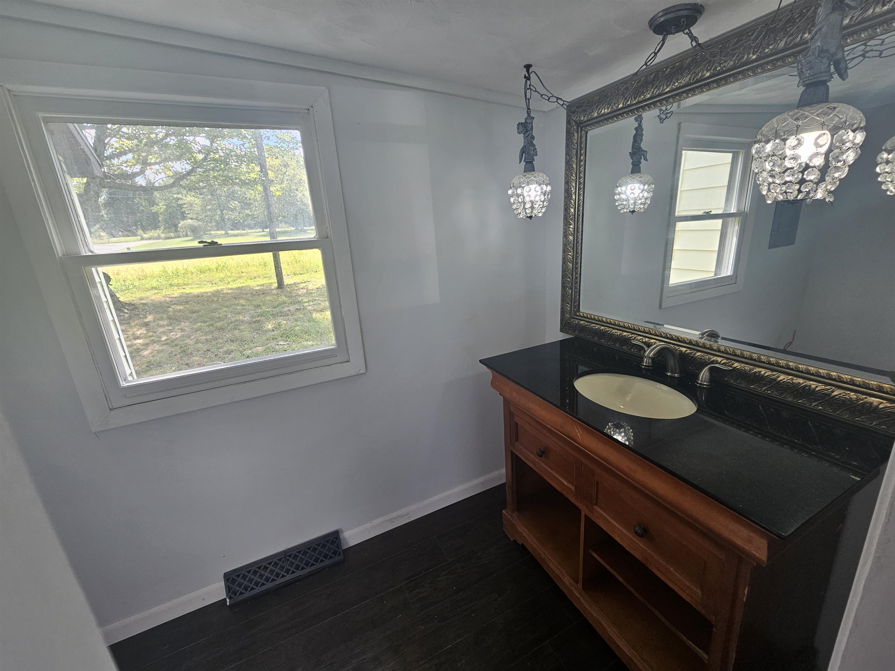 11115 Lamaster Road Marion, IL 62959 - Photo 19 of 26 a spacious bathroom with a granite countertop sink a mirror and a window