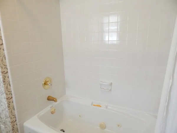 a bathroom with a bathtub