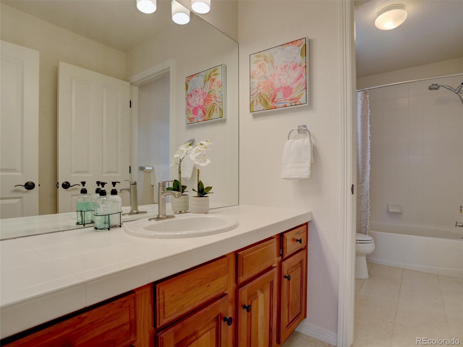 18288 East Caley Place Aurora, CO 80016 - Photo 24 of 50 a bathroom with a sink a mirror and a toilet