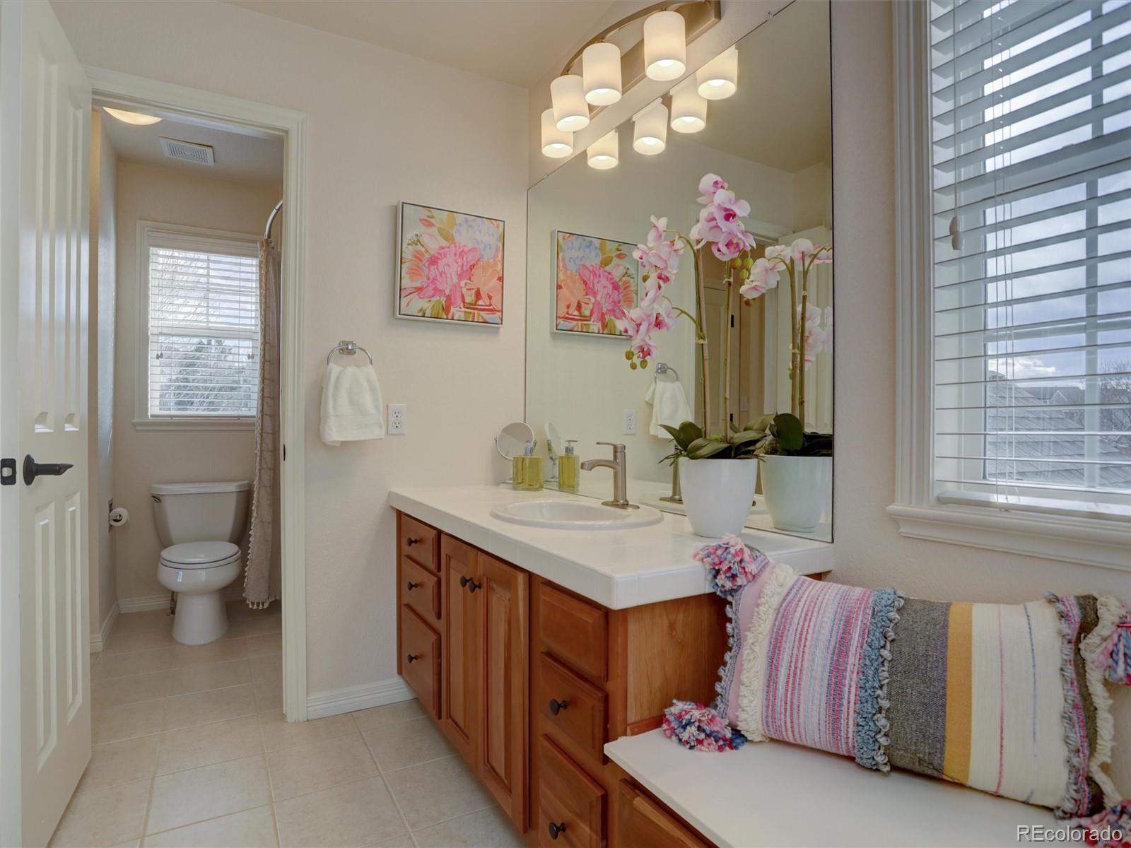 18288 East Caley Place Aurora, CO 80016 - Photo 26 of 50 a spacious bathroom with a double vanity sink mirror and toilet