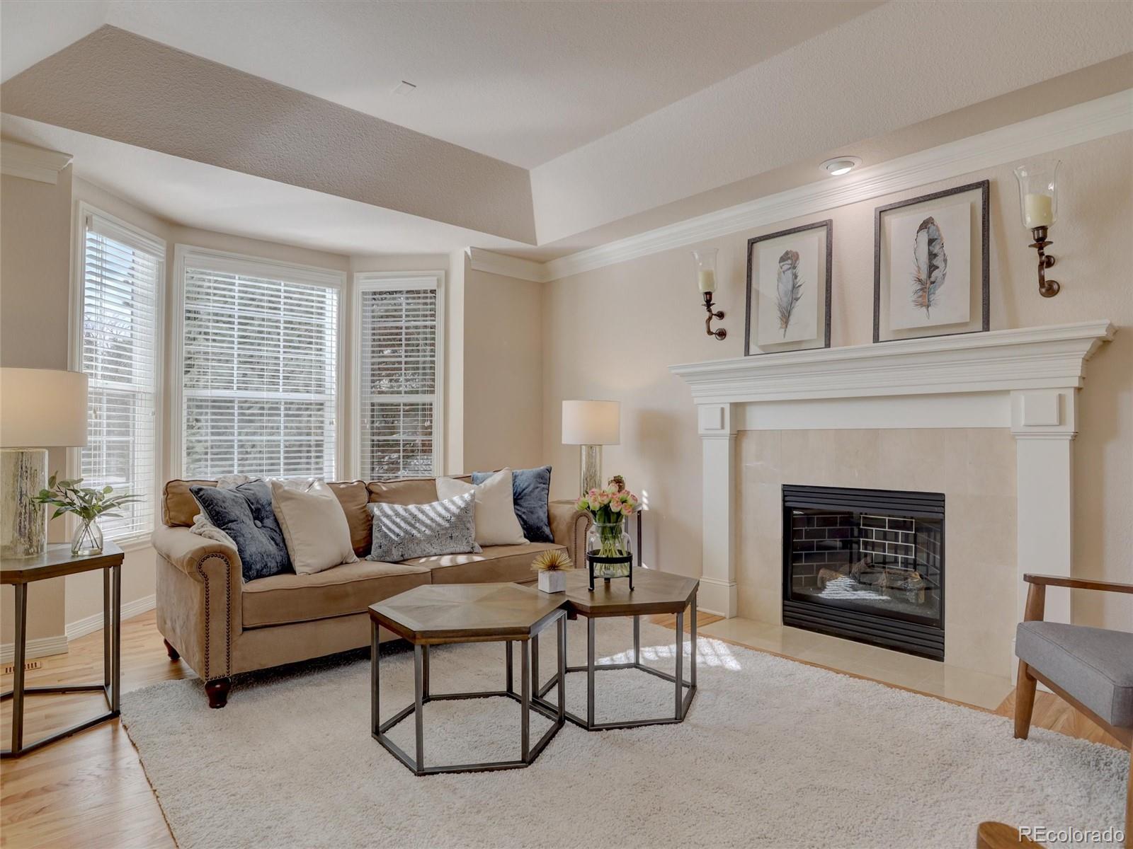 18288 East Caley Place Aurora, CO 80016 - Photo 3 of 50 a living room with furniture and a fireplace