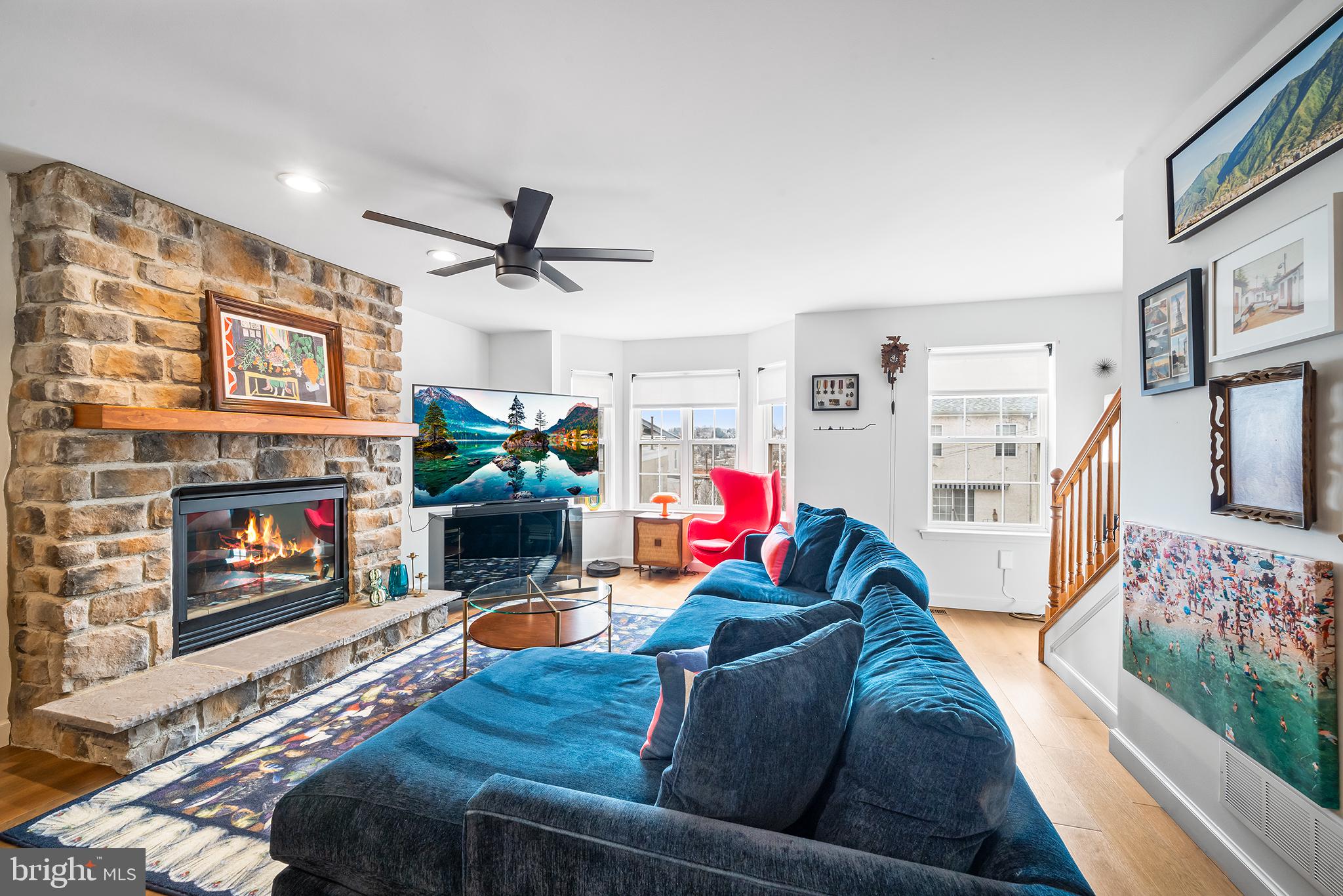 243 Ripka Street Philadelphia, PA 19127 - Photo 9 of 31 a living room with furniture a fireplace and a flat screen tv