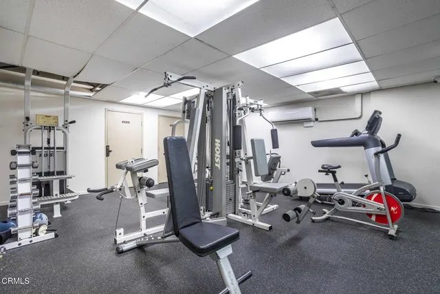 a view of a room with gym equipment
