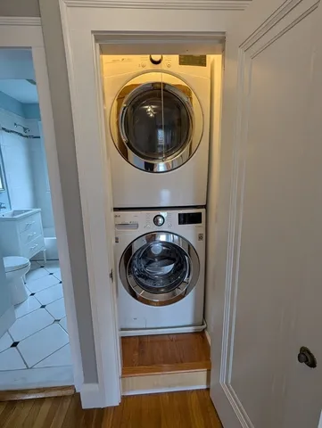 a utility room with dryer and washer