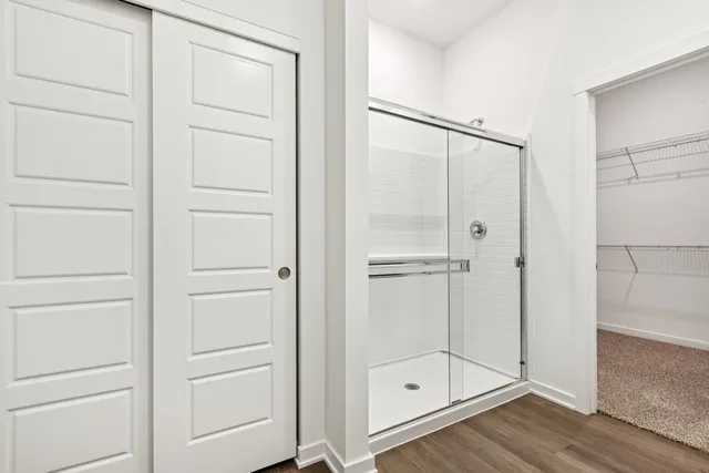 a view of a room with racks on the wall