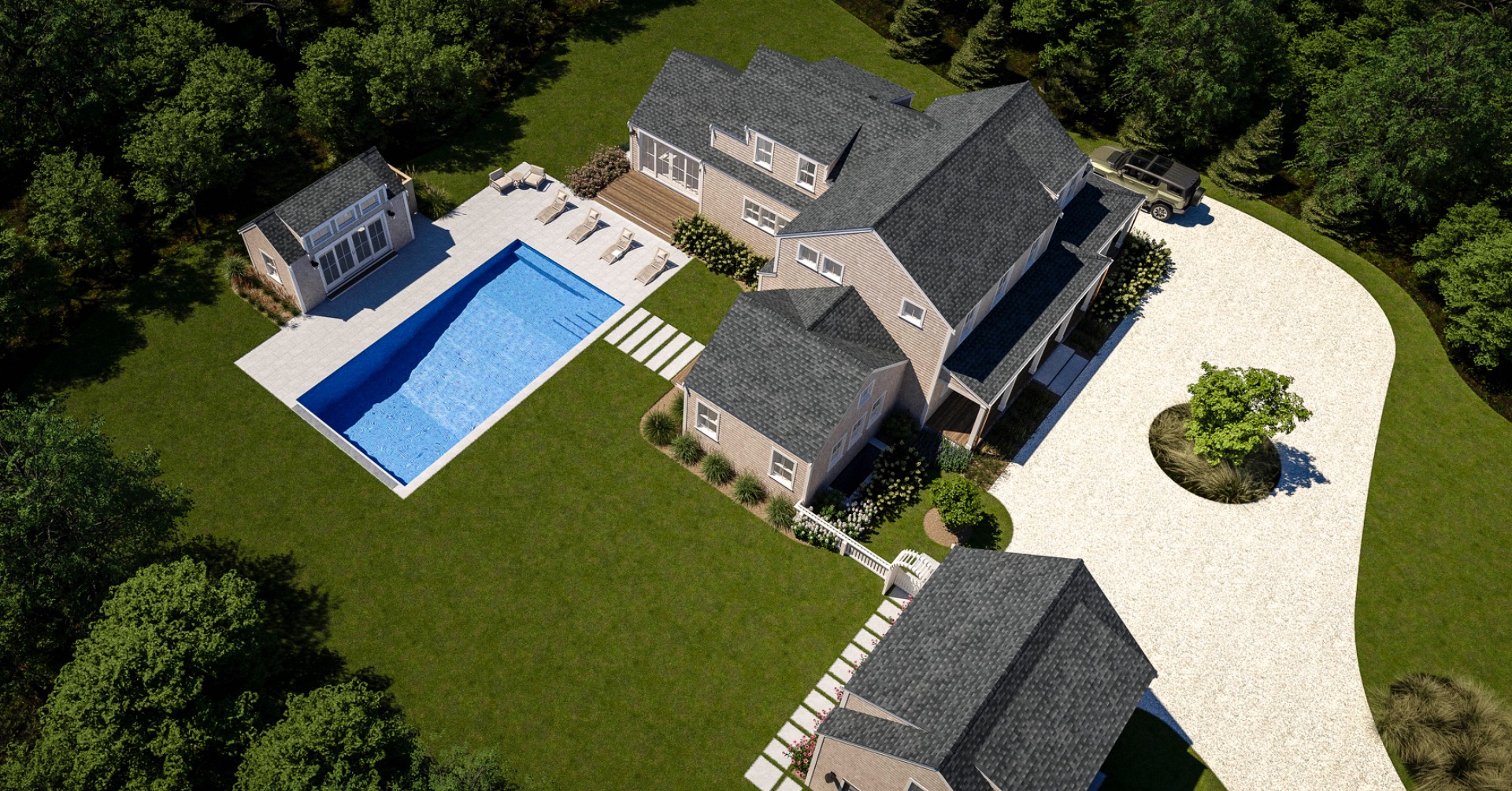 151 Surfside Road Nantucket, MA 02554 - Photo 3 of 5 an aerial view of a house with a swimming pool