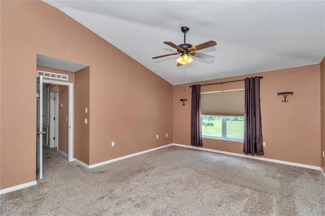 a view of a room with a window