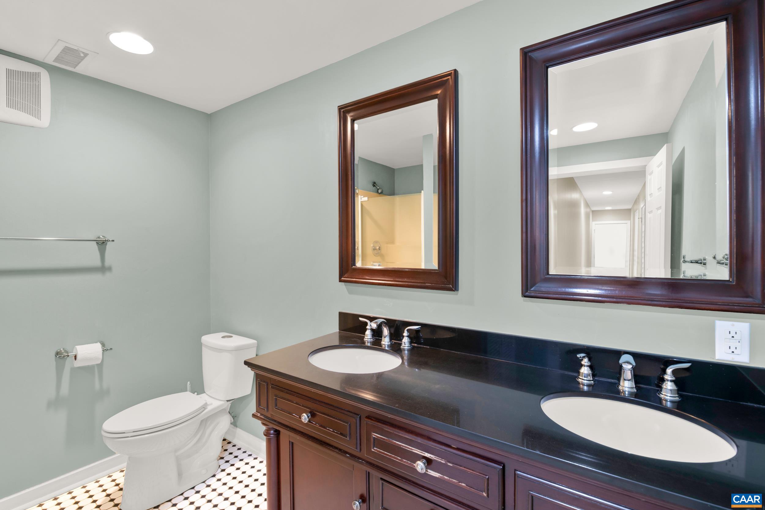 1065 Tilman Road Charlottesville, VA 22901 - Photo 63 of 70 a bathroom with a granite countertop sink toilet a mirror and a sink