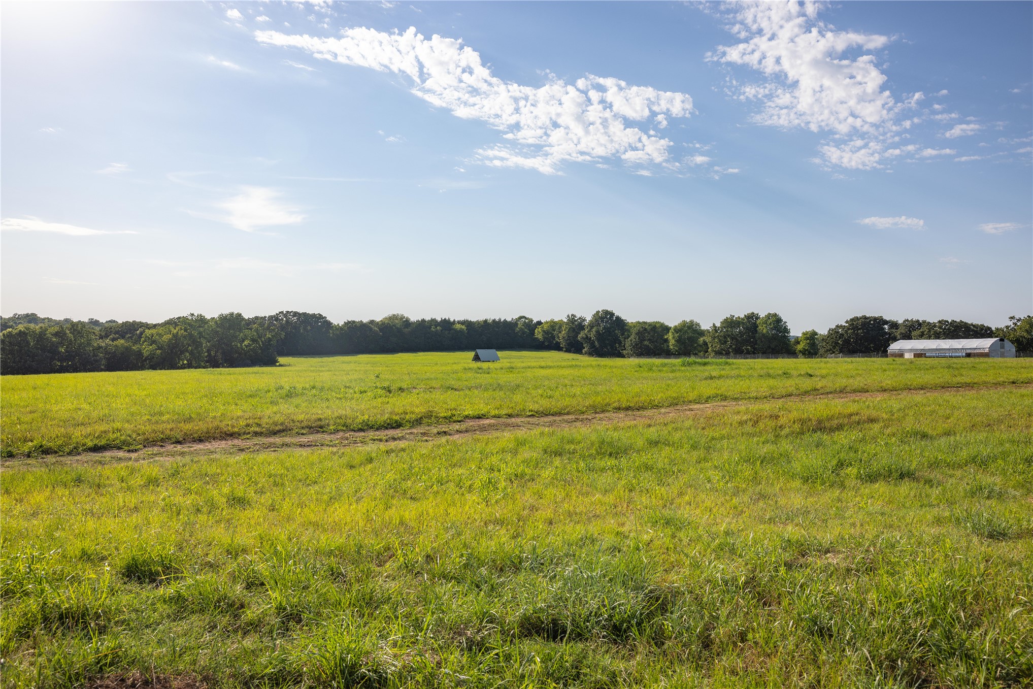 0 West Dunkin Road Cushing, OK 74023 - Photo 25 of 62 Expansive acreage featuring a broad grassy field, a distant white structure, and a treeline bordering the property