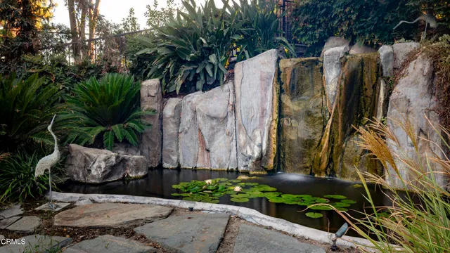 a view of a room with a large window