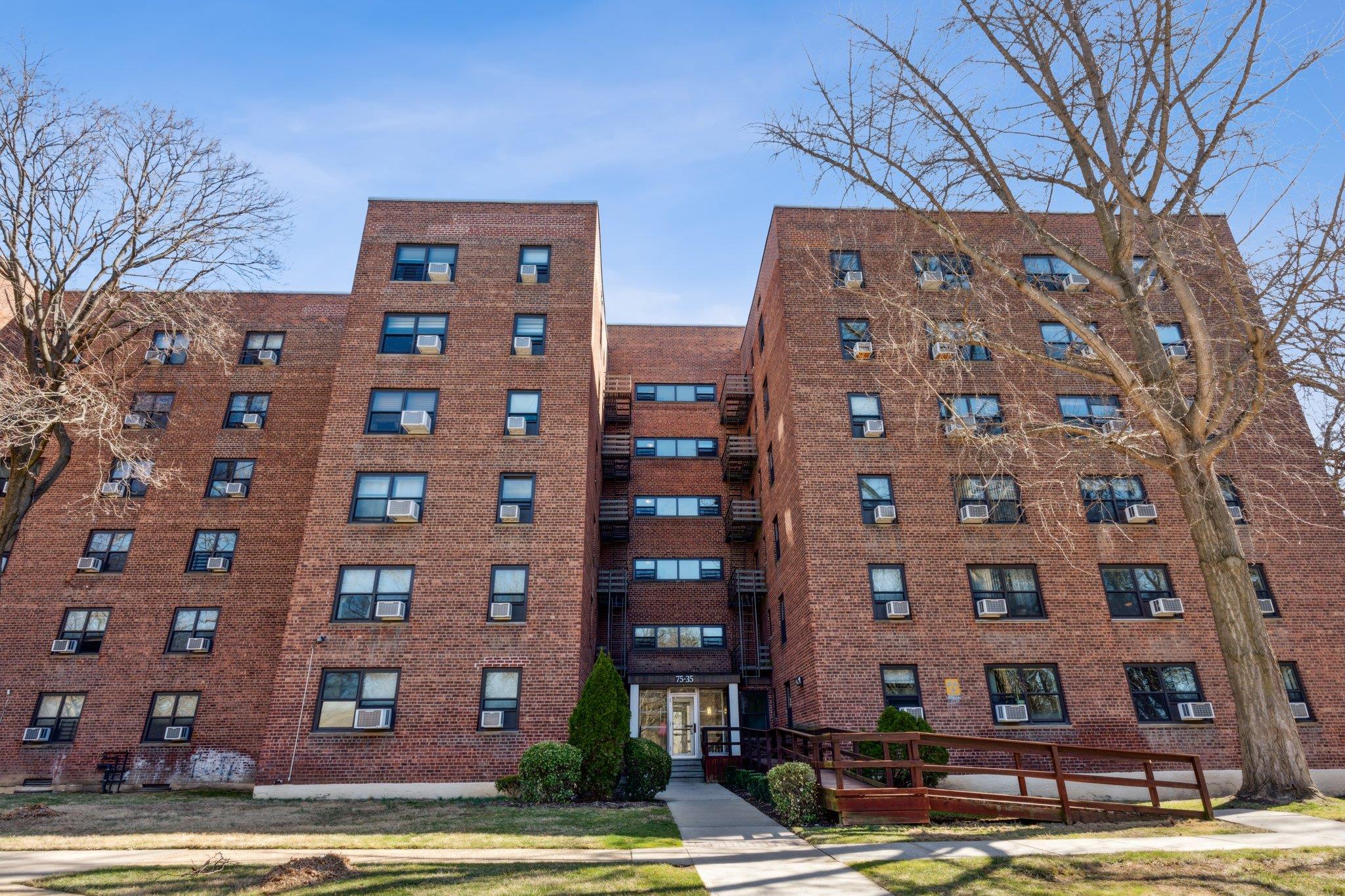 a front view of a building
