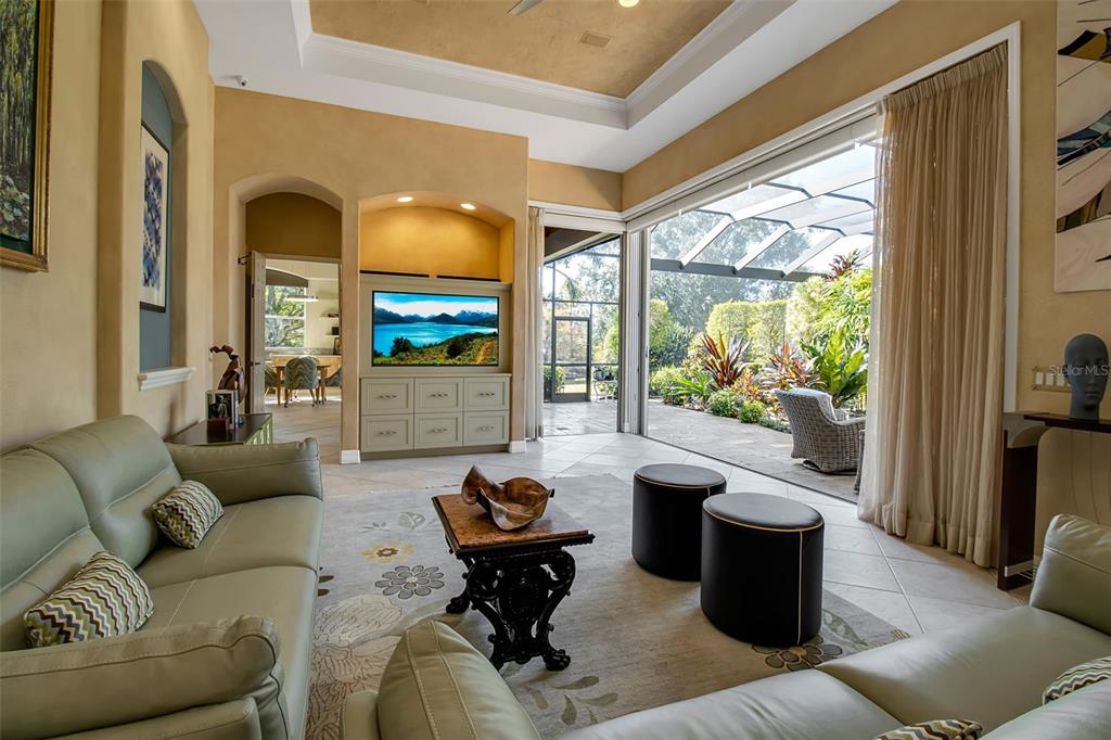 8116 Lone Tree Glen Lakewood Ranch, FL 34202 - Photo 17 of 48 a living room with furniture a fireplace and a potted plant