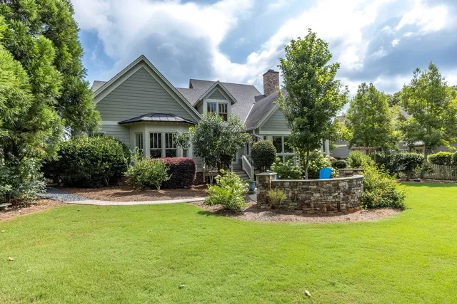 a view of a garden with a tree