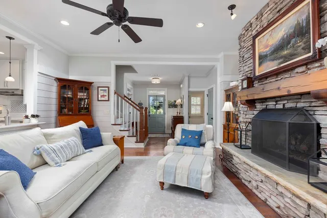 a living room with furniture and a window