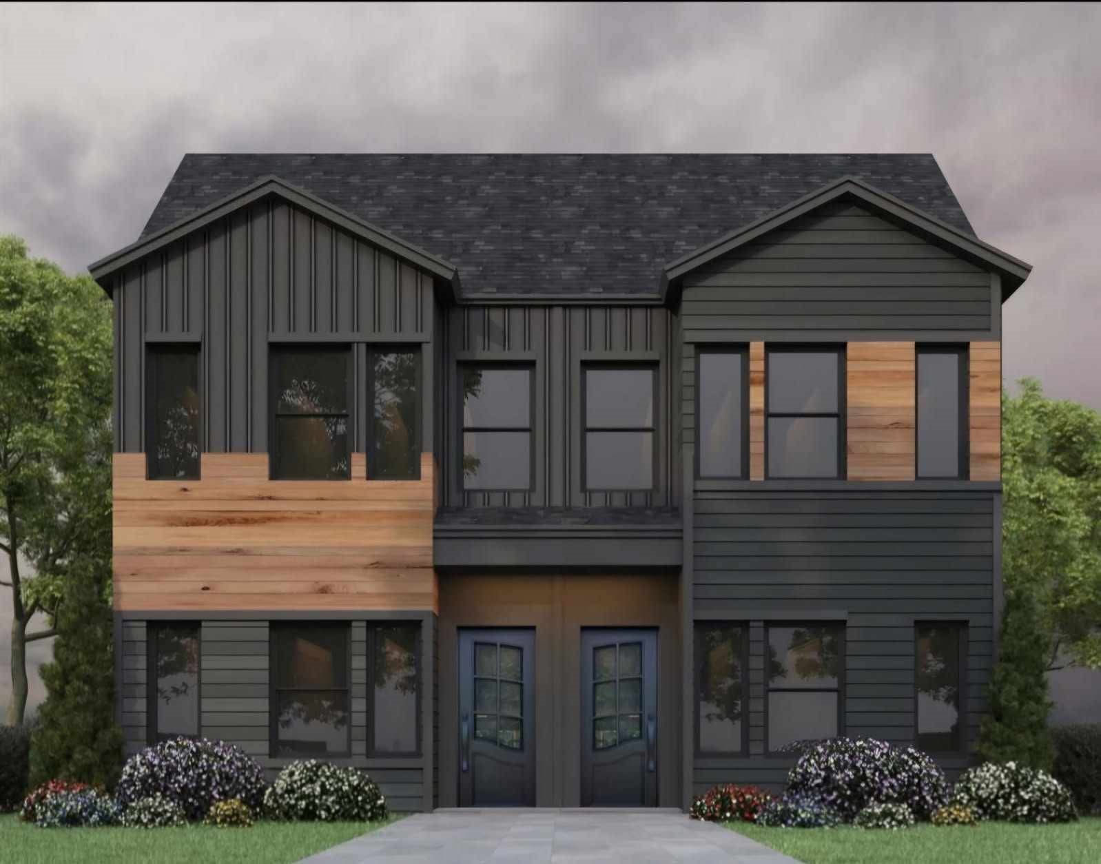 a view of a house with potted plants