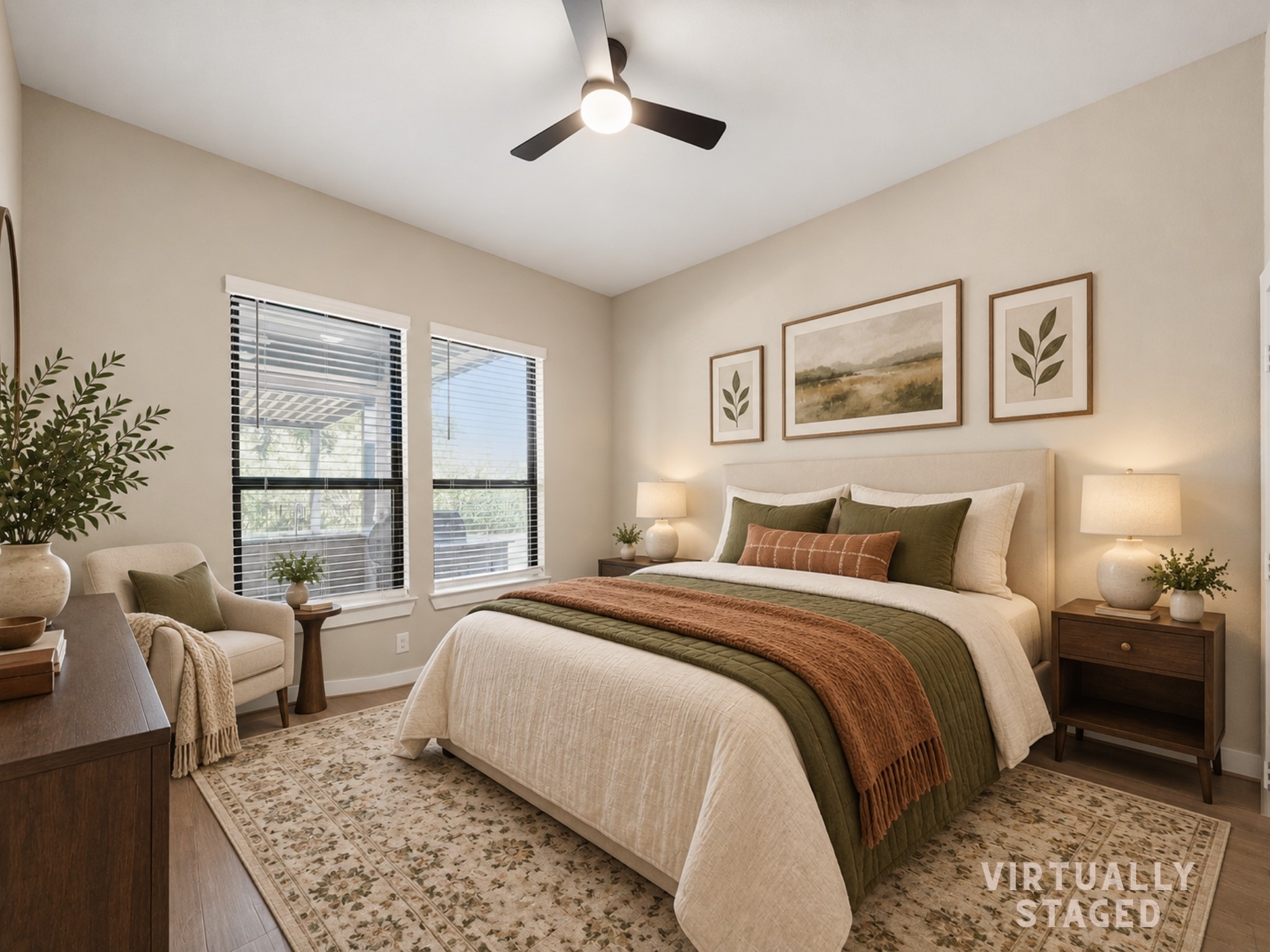 30214 Crossfield Road Fulshear, TX 77441 - Photo 21 of 42 Virtually Staged. Tucked downstairs, the secondary bedroom creates a welcoming guest suite with a warm, private feel.