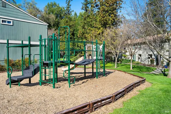 a view of a park with slide