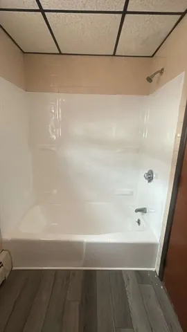 a bathroom with a bathtub