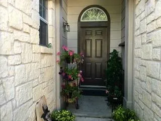 a view of a hallway with workspace
