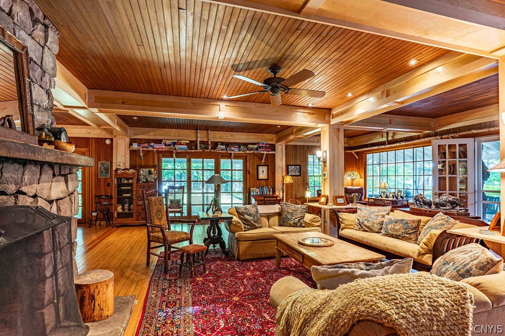 Great Room with Stone Wood Burning Fireplace