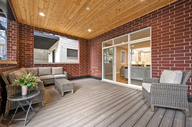 a balcony with furniture