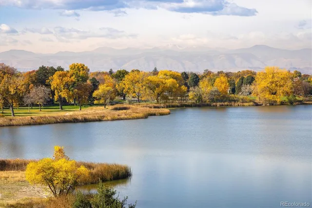 a view of a lake with a nearby beach