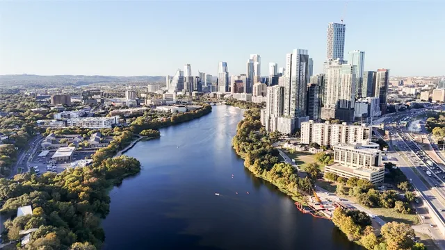 front view of a building with a tree