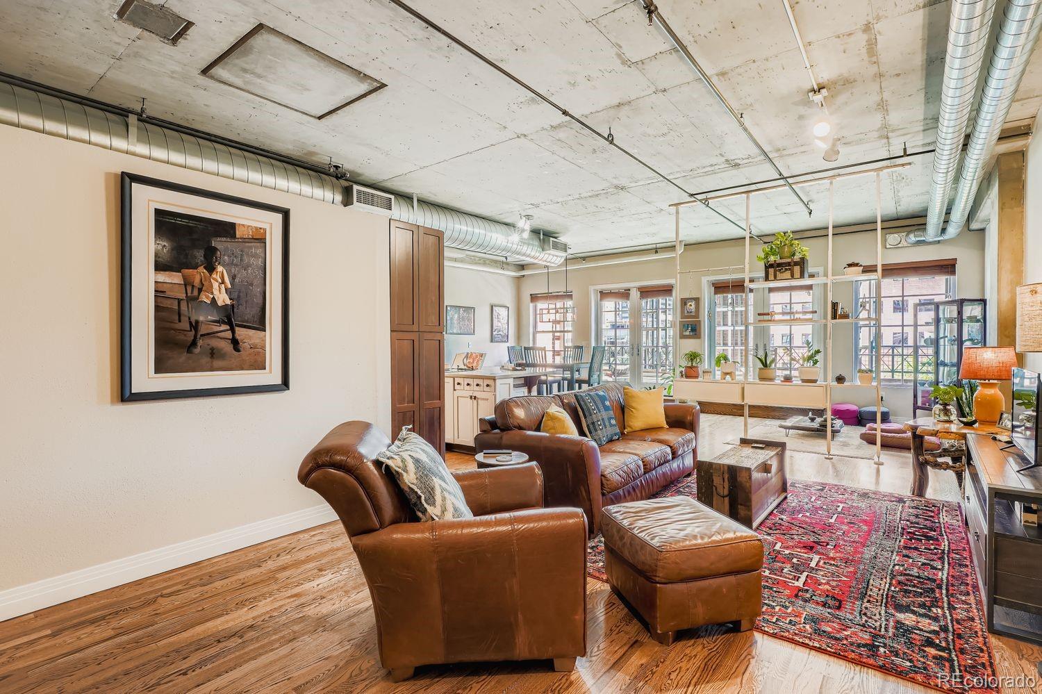 1499 Blake Street, Unit 4G Denver, CO 80202 - Photo 4 of 33 a media room with lots of chairs and wooden floor