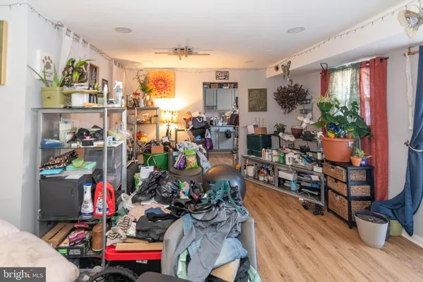 a view of a storage area with racks