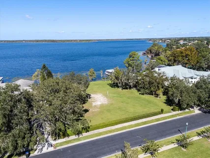 a view of a lake with a beach