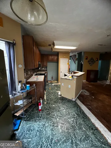 a view of a hallway with workspace