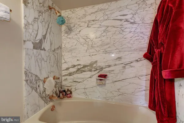 a bathroom with a bathtub