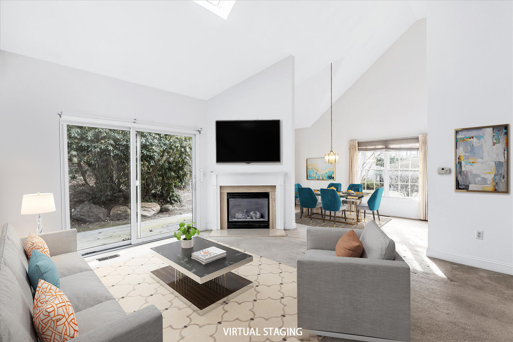 14 Bishops Park Mashpee, MA 02649 - Photo 16 of 42 a living room with furniture a fireplace and a flat screen tv